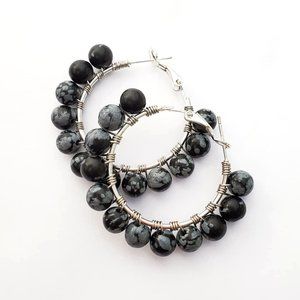 Handmade by Me - Black Beaded Gemstone Hoop Earrings - Brand New!!